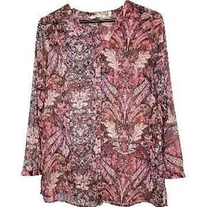 Soft Surroundings Tasha Top Button Front Sheer‎ Shirt Blouse Shimmer Size Medium